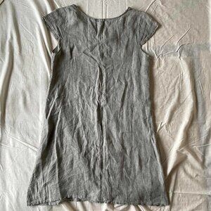 Pisache Linen Soft Grey Relaxed V-Neck Dress Summer